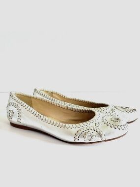 Jack Rogers metallic silver ballet flats shoes womens 7 pinwheel Navajo leather